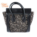 Celine Luggage Nano Tweed Black Leather 2-Way Bag Rank AB
