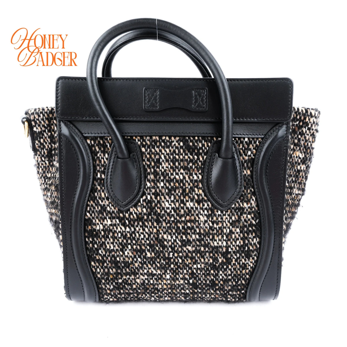 Celine Luggage Nano Tweed Black Leather 2-Way Bag Rank AB