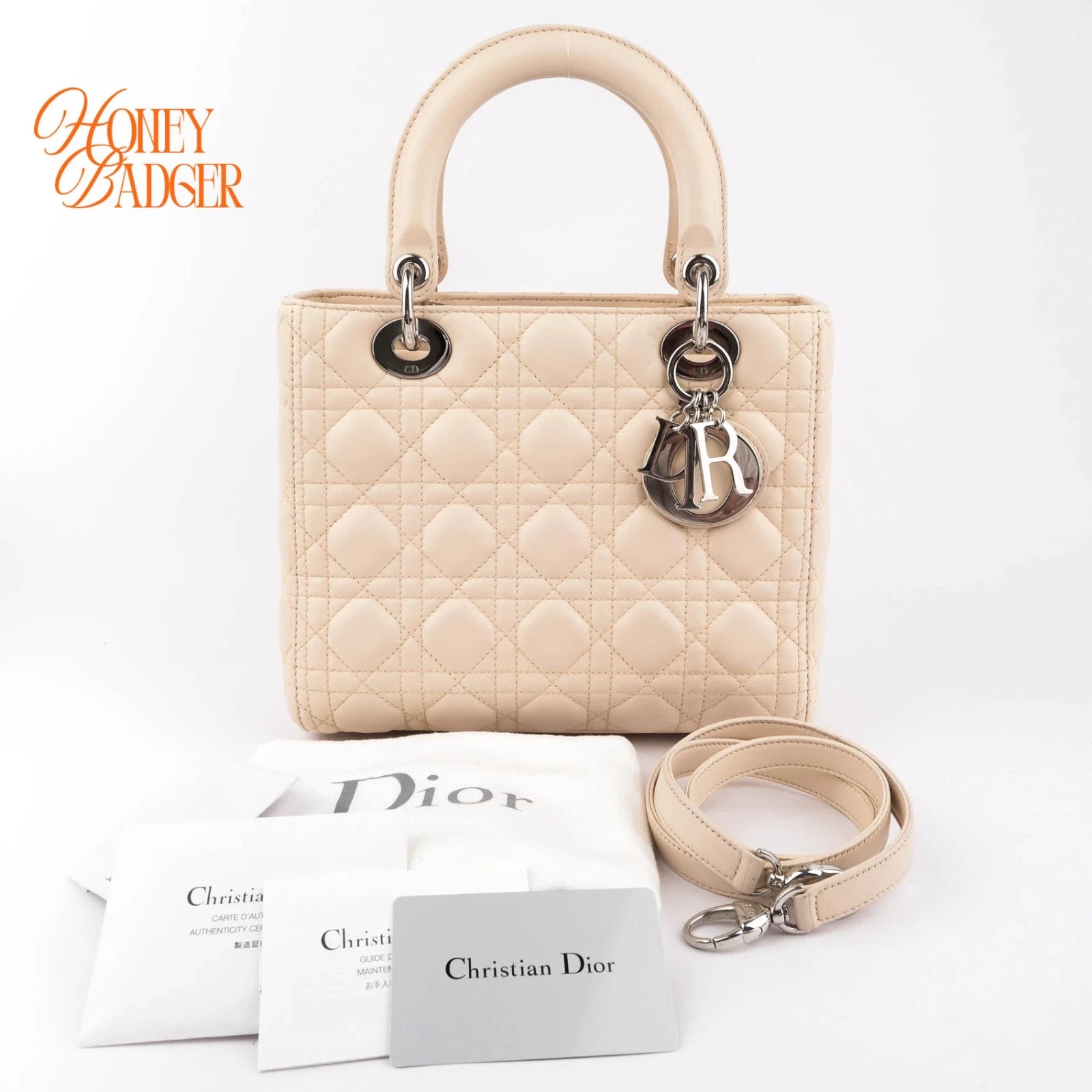 Dior Lady Dior Medium Lambskin White Rank A