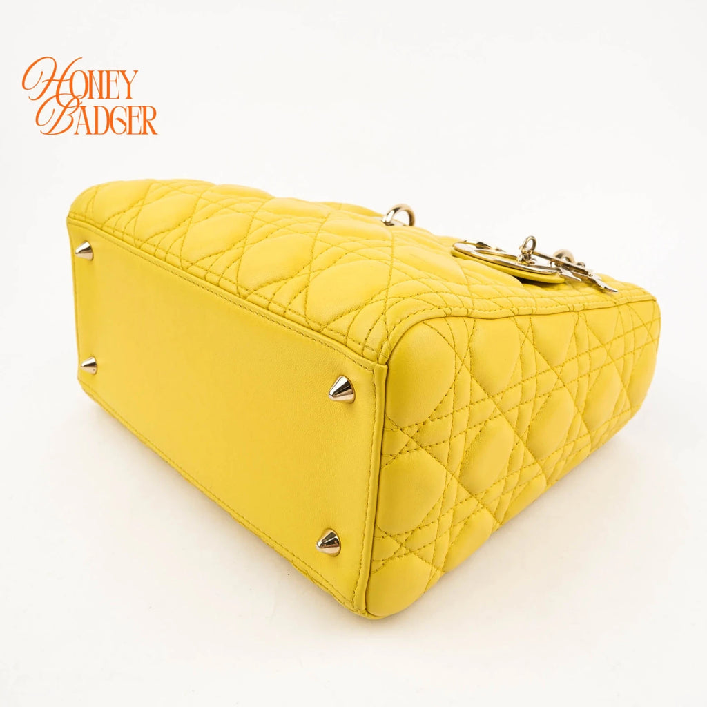 Dior Lady Dior Medium Lambskin Yellow Rank A