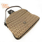 Fendi Zucchino FF Double Flap Baguette Canvas Shoulder Bag Rank B