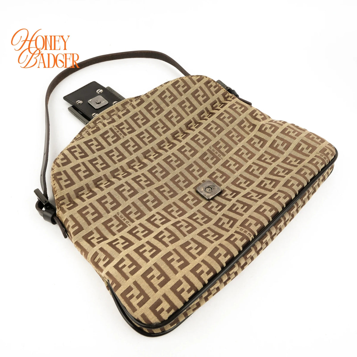 Fendi Zucchino FF Double Flap Baguette Canvas Shoulder Bag Rank B