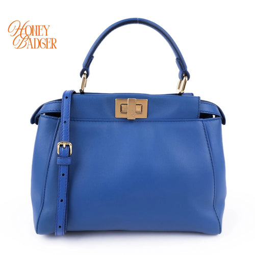 Fendi Peekaboo Iconic Mini Blue Leather 2WAY Shoulder Bag 8BN244
