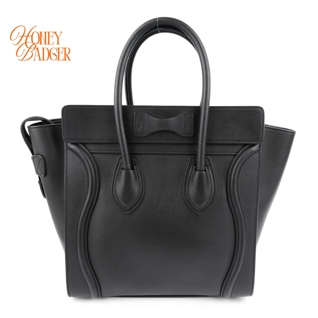 Celine Luggage Micro Smooth Leather Black Gold Hardware Rank A