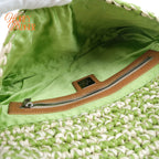 Fendi Vintage Baguette 16059 Woven Raffia Green & Natural Silver Hardware Rank A