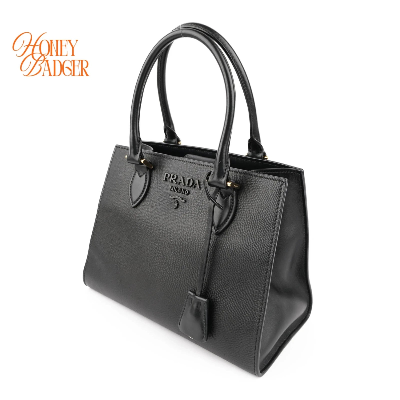 Prada Saffiano Logo Tote Black Leather 2WAY Shoulder Bag