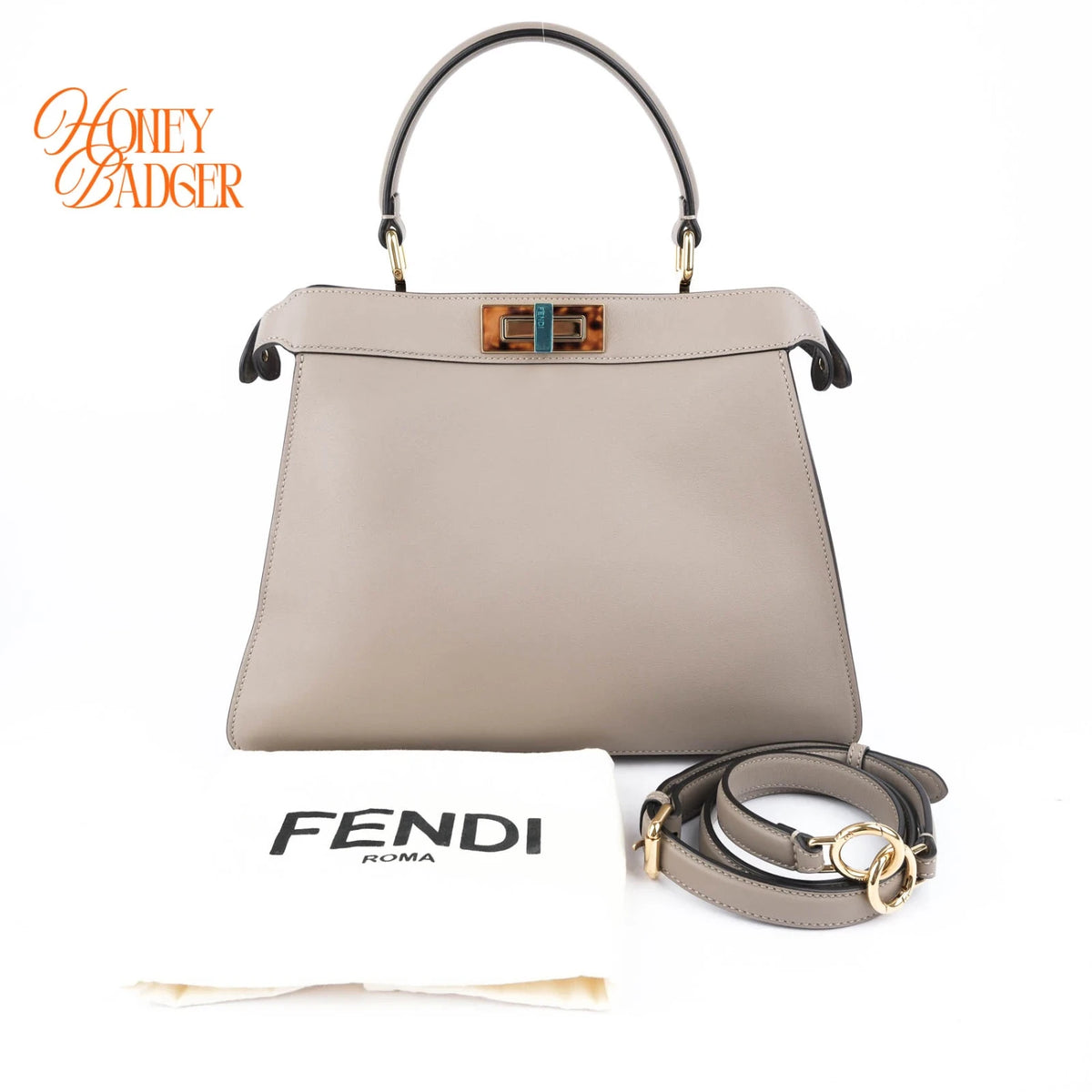 Fendi Peekaboo ISeeU Medium Calfskin Dove Grey Gold Hardware Rank A