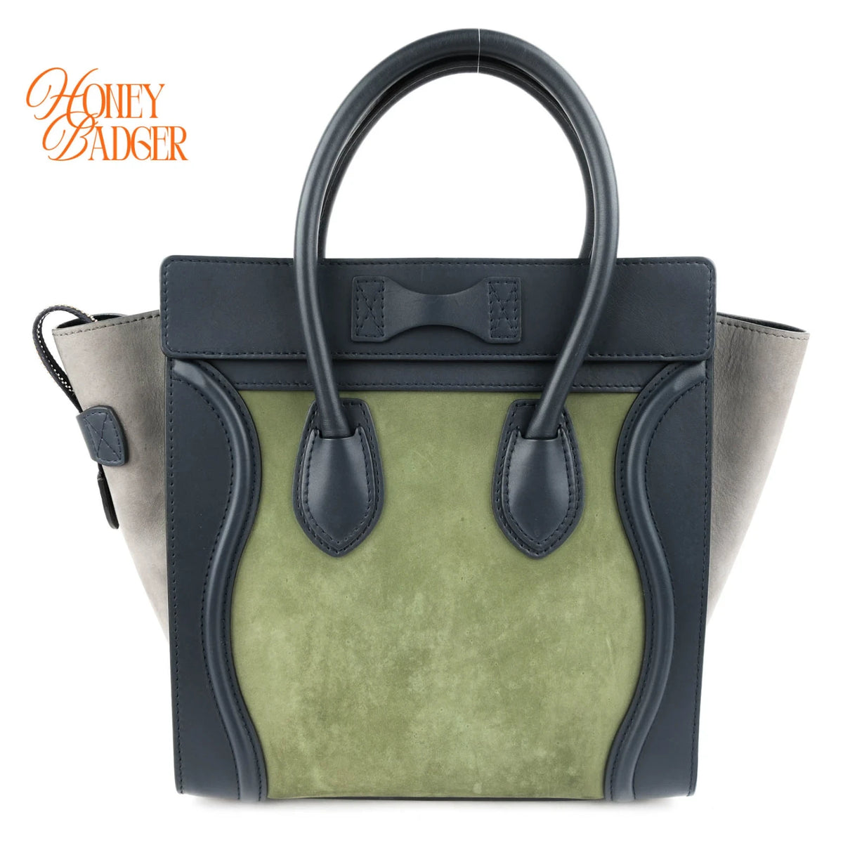 Celine Micro Luggage Tri-Color Suede & Calfskin Navy Green Grey Rank A