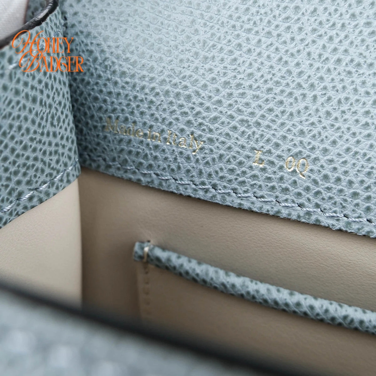 Valextra Iside Mini Grained Calfskin Blue Grey Light Gold Hardware Rank A