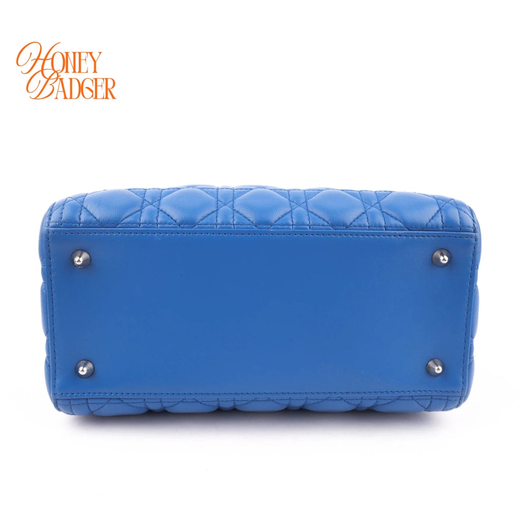 Dior Lady Dior Medium Lambskin Blue Silver Hardware Rank A
