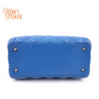 Dior Lady Dior Medium Lambskin Blue Silver Hardware Rank A
