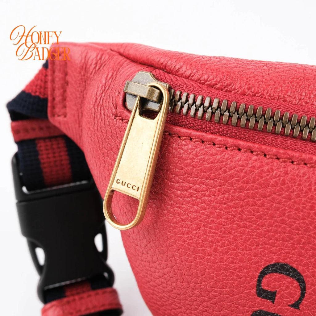 Gucci Print Belt Bag Red Leather Grade A