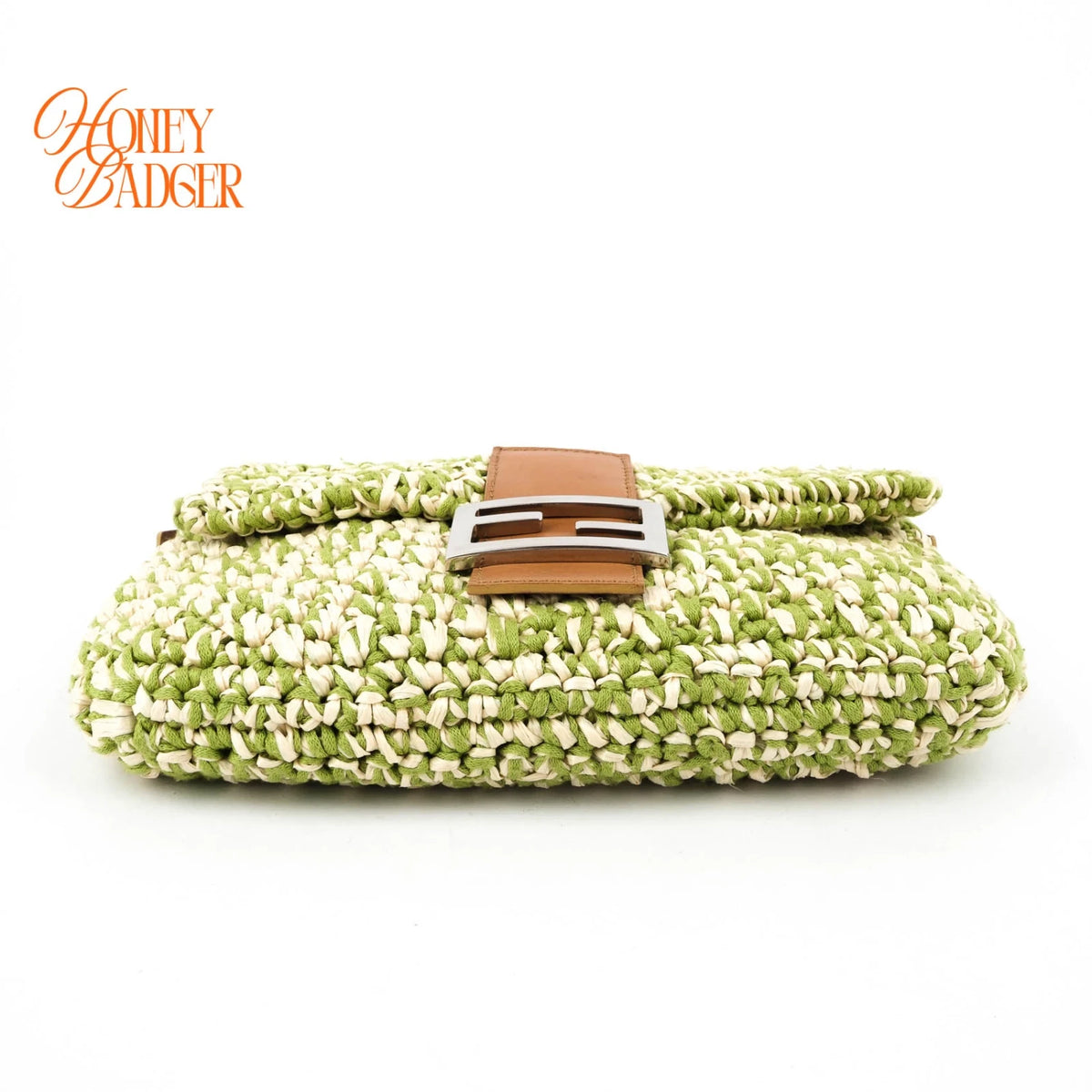 Fendi Vintage Baguette 16059 Woven Raffia Green & Natural Silver Hardware Rank A