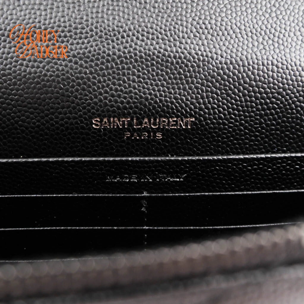 Saint Laurent Cassandre Envelope Chain Wallet Grain de Poudre Leather Black Matte Black Hardware Rank A