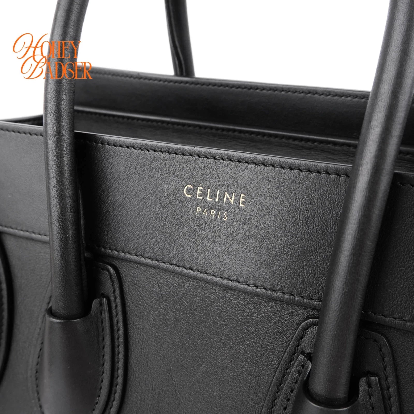 Celine Luggage Micro Smooth Leather Black Gold Hardware Rank A