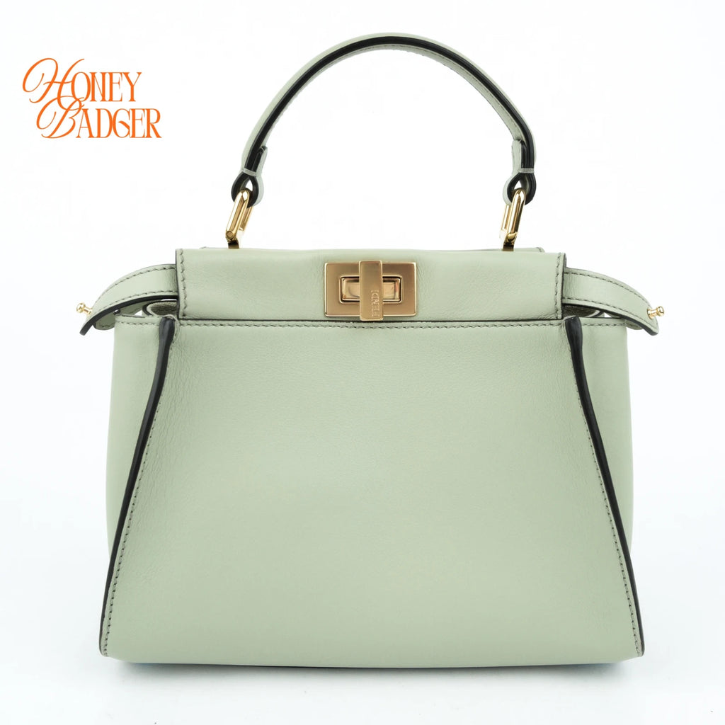 Fendi Peekaboo Mini Leather Light Green Gold Hardware Rank A