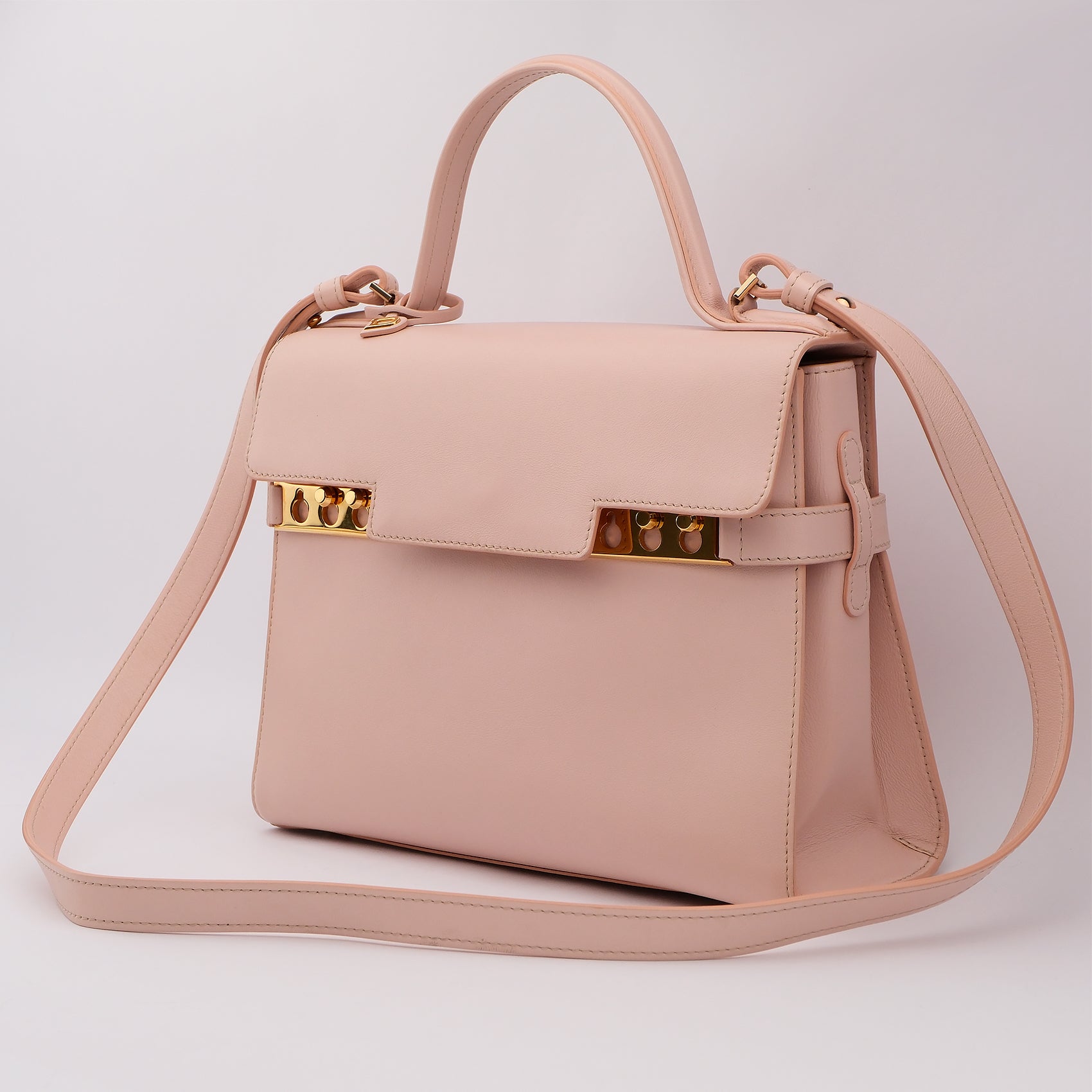 Delvaux Tempete MM Leather 2 Way Handbag Pink Mirror Included