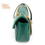 Gucci GG Marmont Small Matelassé Leather Green Antique Gold Hardware Rank A