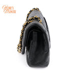 Chanel Matelassé 25 Double Flap Black Lambskin Chain Shoulder Bag Rank B