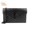 Saint Laurent Cassandre Envelope Chain Wallet Grain de Poudre Leather Black Matte Black Hardware Rank A