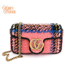 Gucci GG Marmont Mini Tweed Multicolor Chain Bag G3461 Rank A