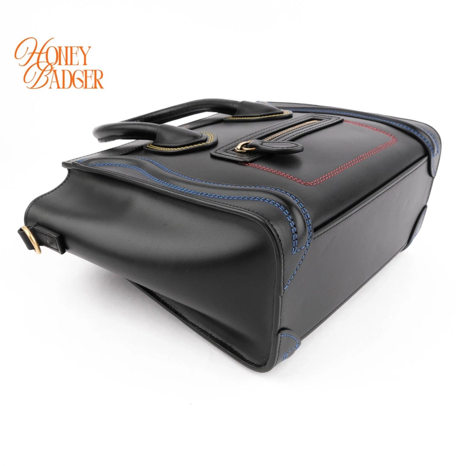 Celine Luggage Nano Black Smooth Leather Multicolor Stitch Rank A