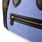 Celine Mini Luggage Tri-Color Nubuck & Calfskin Royal Blue Grey Black Gold Hardware Rank AB