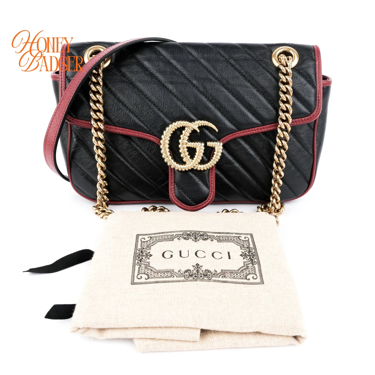 Gucci GG Marmont Small Quilted Leather Black/Red Rank A
