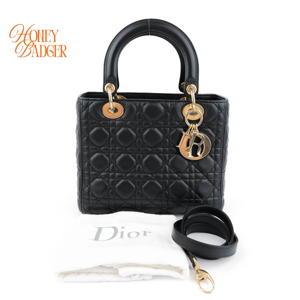 Dior Lady Dior Medium Lambskin Black Rank A