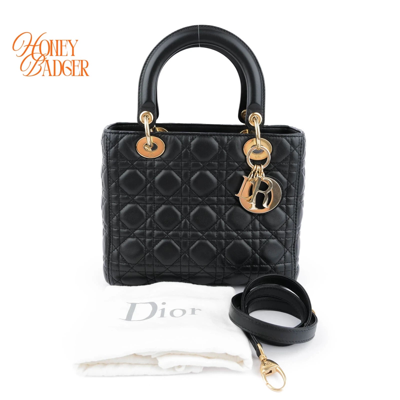 Dior Lady Dior Medium Lambskin Black Rank A