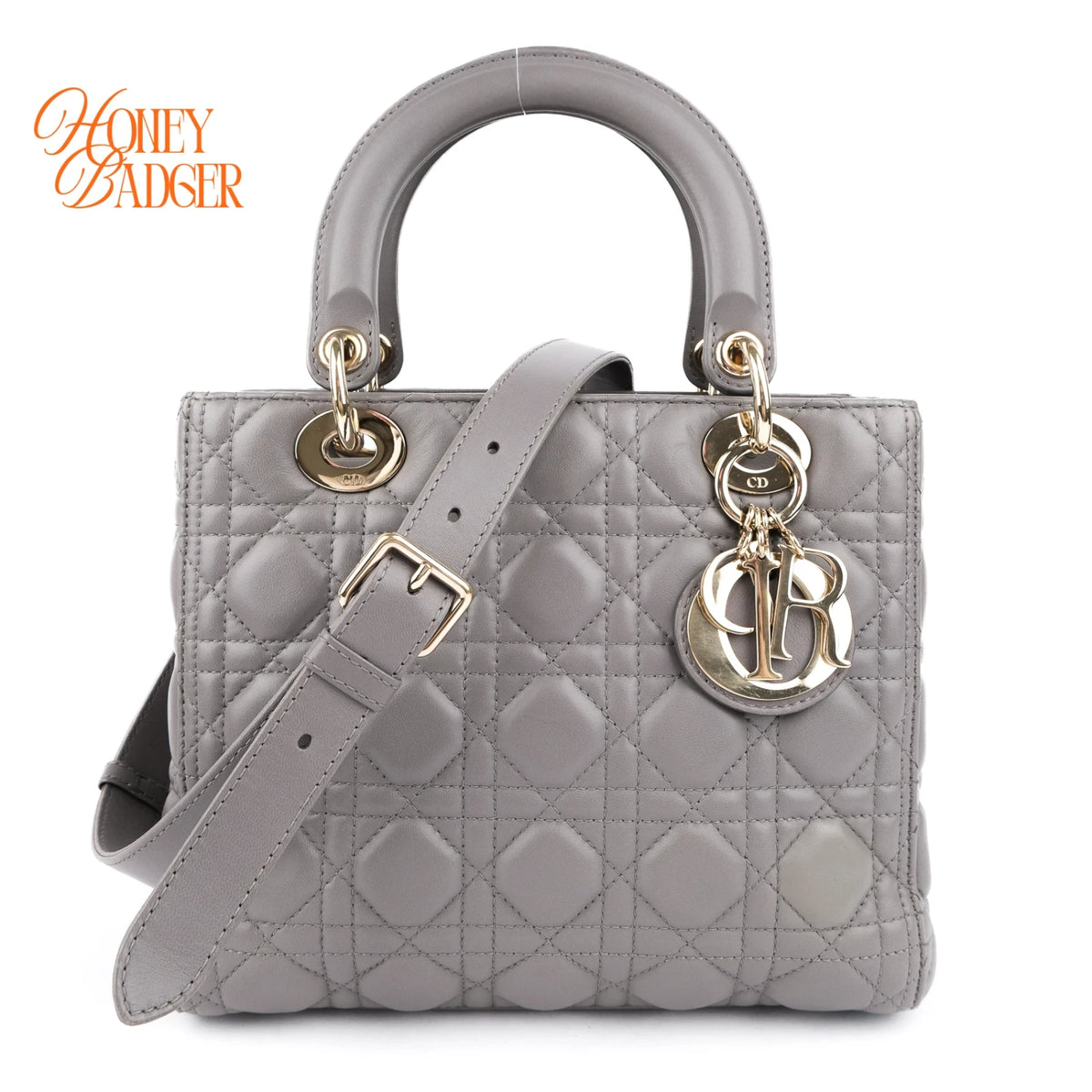 Dior Lady Dior Medium Cannage Lambskin Gray Rank A