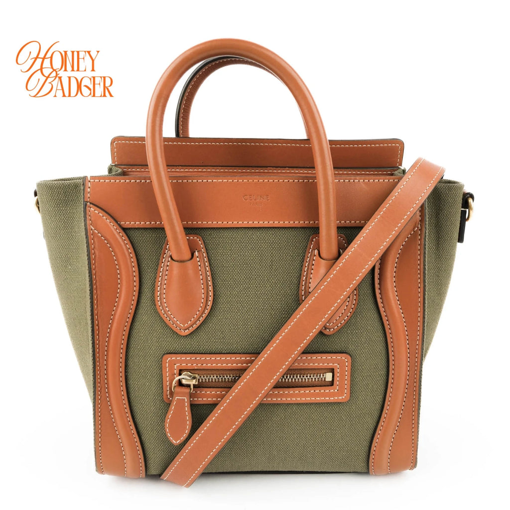 Celine Luggage Nano Canvas and Leather Olive Brown Rank A