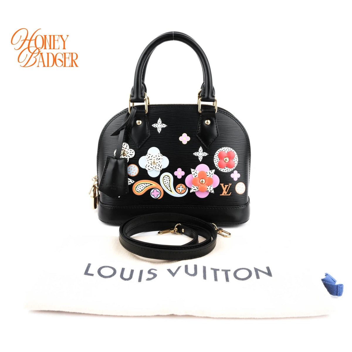 Louis Vuitton Alma BB Epi Leather Black Floral Multicolor Rank A