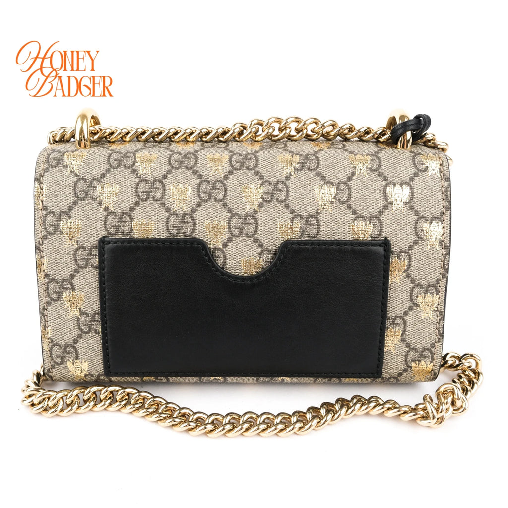 Gucci Padlock Small GG Supreme Bee Print Chain Shoulder Bag Rank A