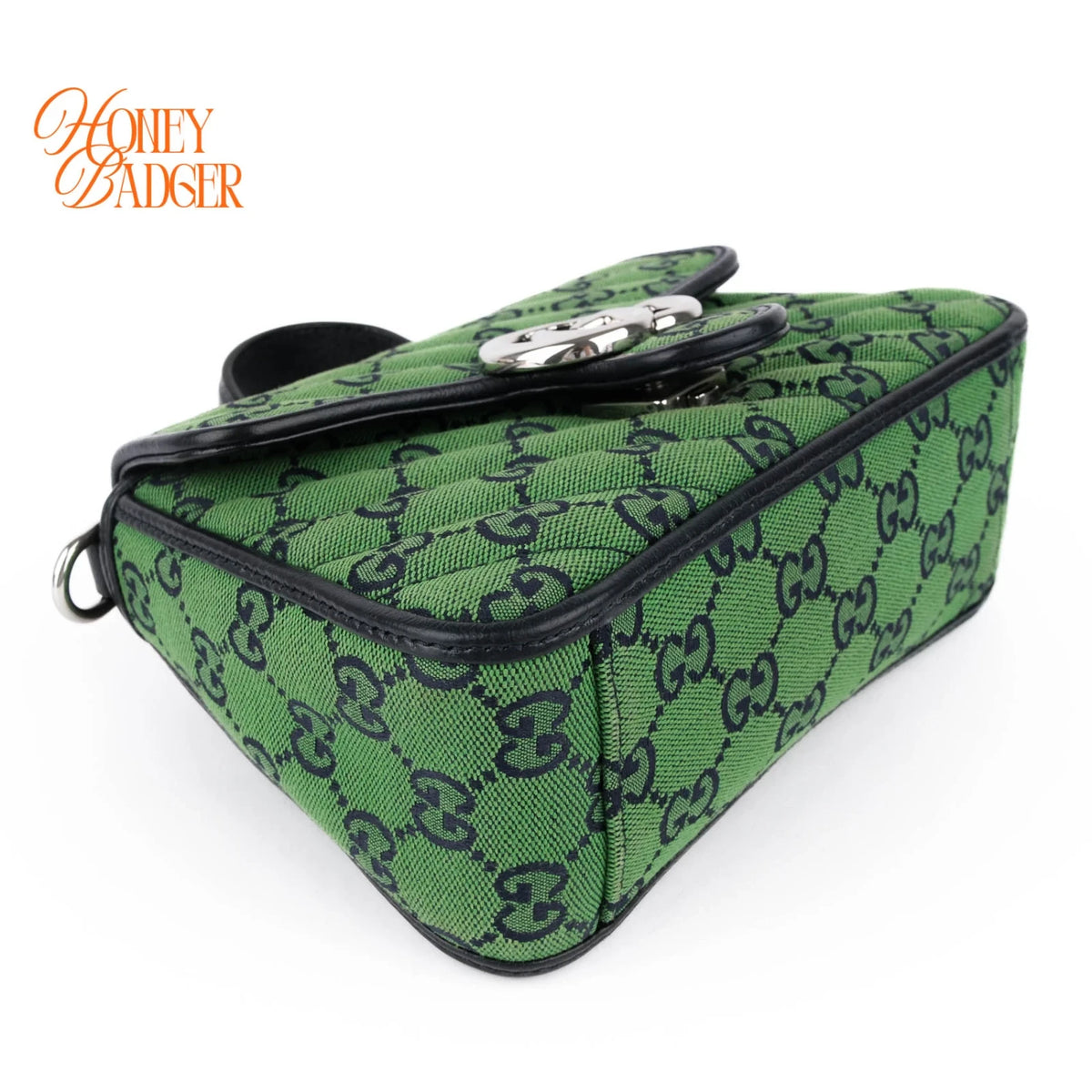 Gucci GG Marmont Mini Top Handle Canvas Green Silver Hardware Rank A