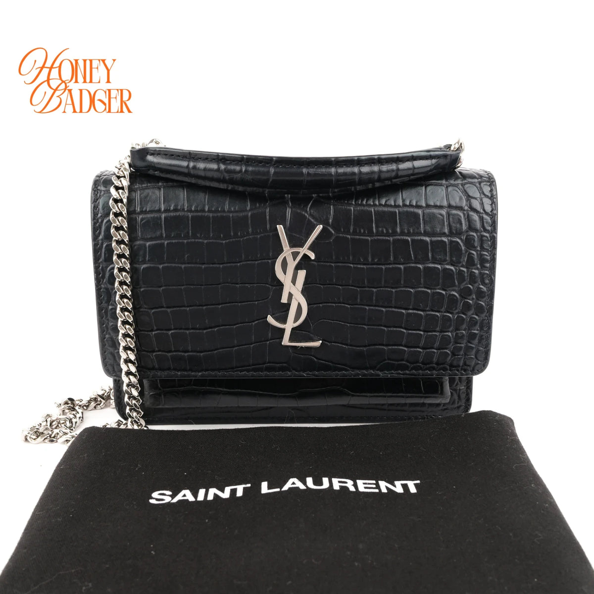Saint Laurent Sunset Mini Croc-Embossed Leather Navy Rank A