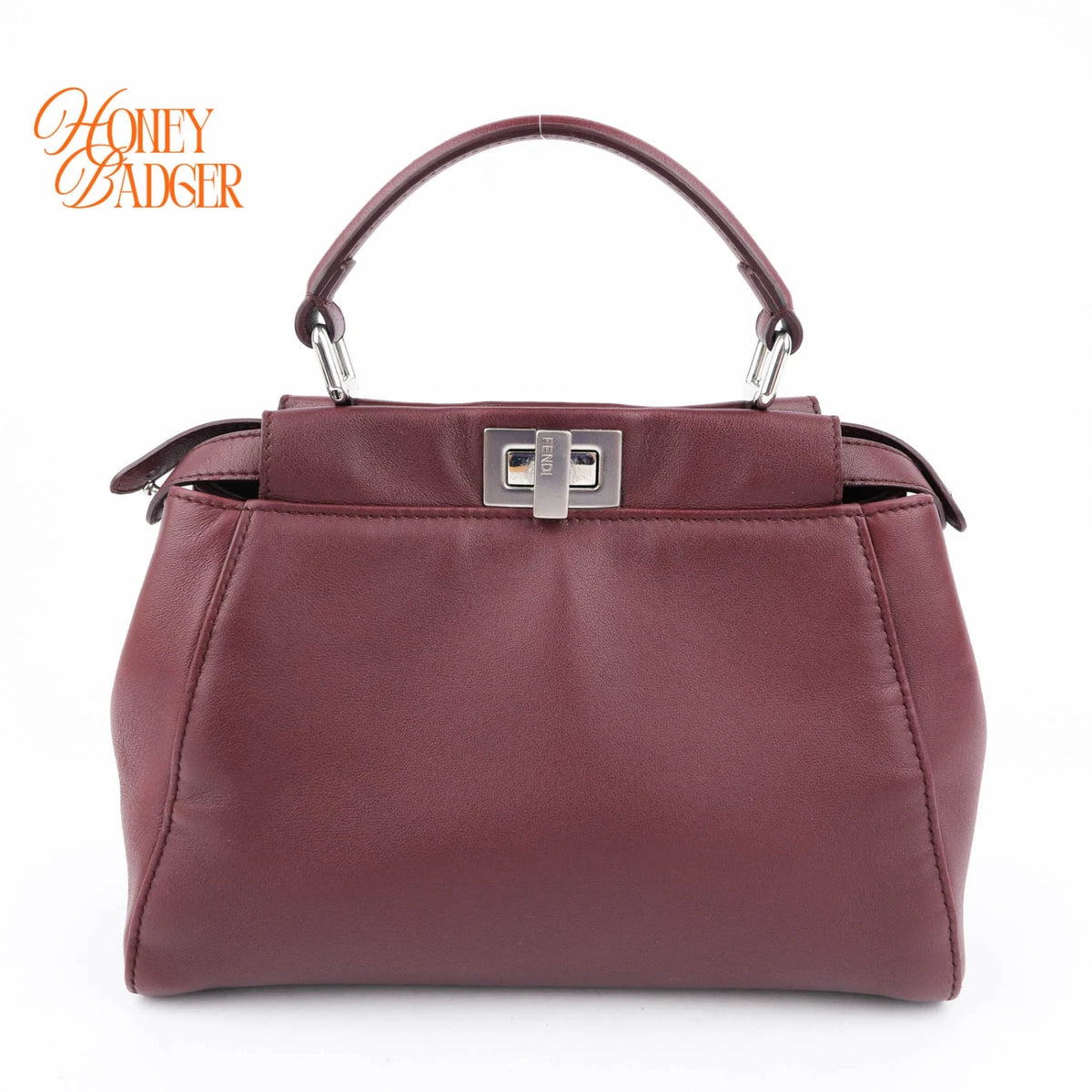 Fendi Peekaboo Iconic Mini Nappa Leather Bordeaux Silver Hardware Rank A