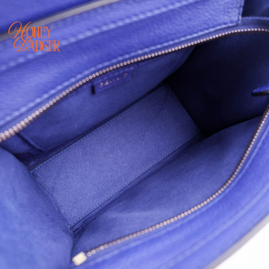 Celine Luggage Nano Drummed Calfskin Blue Rank A