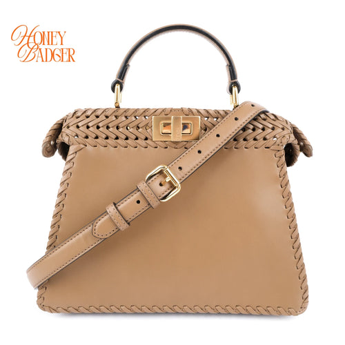 Fendi Peekaboo ISeeU Small Beige Leather Woven Detail 2-Way Bag Rank A