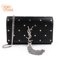 Saint Laurent Kate Small Tassel Chain Shoulder Bag Black Leather with Silver Star Print