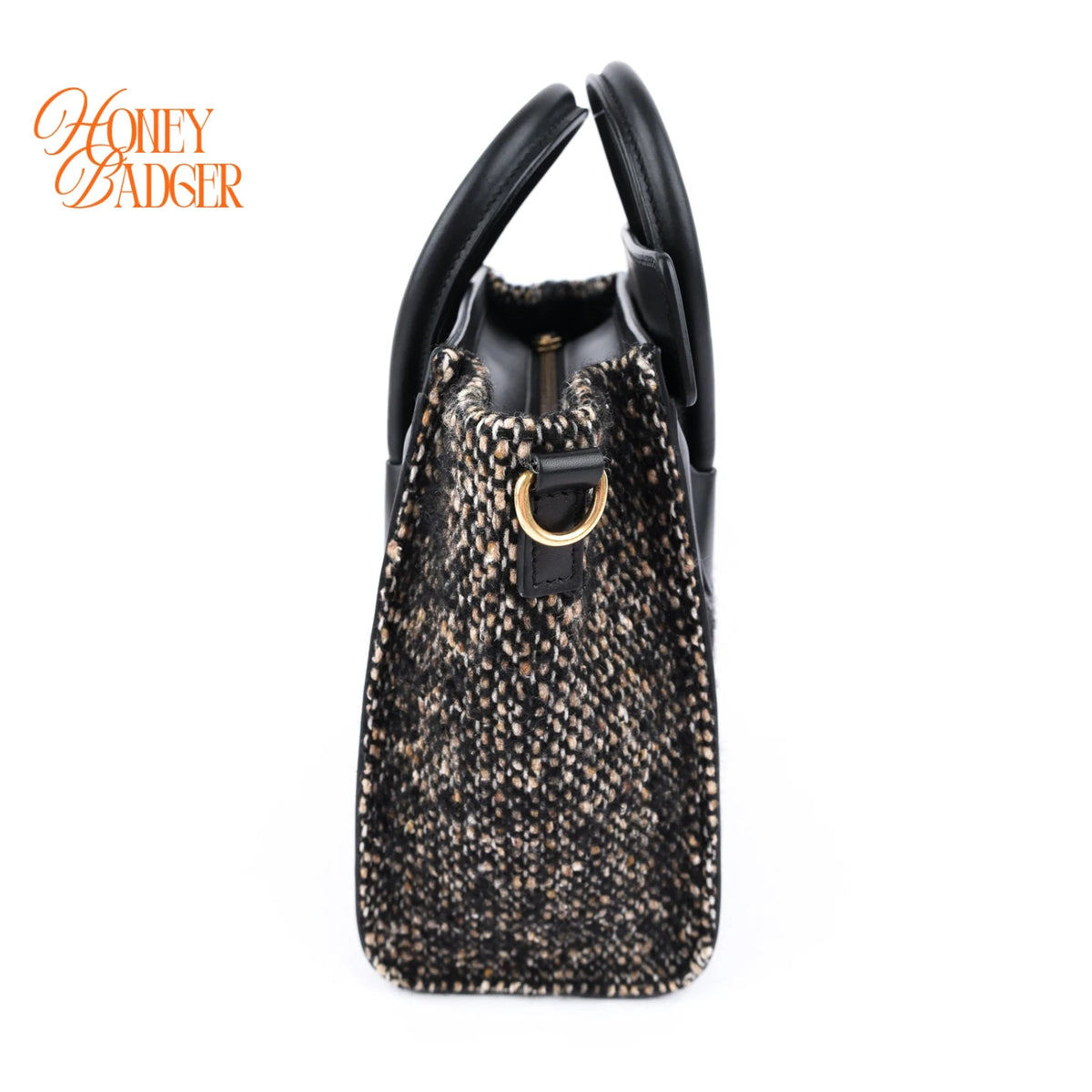 Celine Luggage Nano Tweed Black Leather 2-Way Bag Rank AB