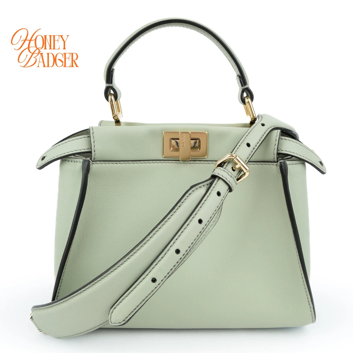 Fendi Peekaboo Mini Leather Light Green Gold Hardware Rank A