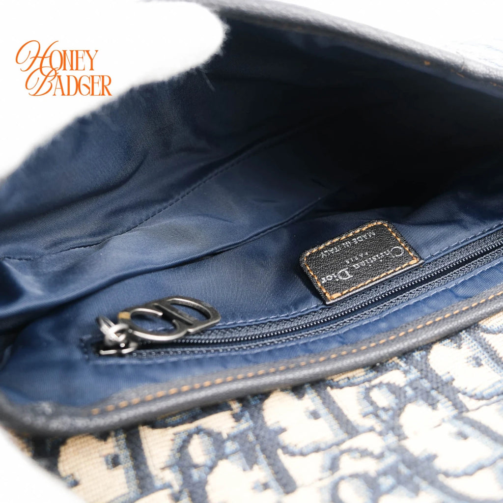 Dior Saddle Medium Oblique Jacquard Blue Silver Hardware Rank A