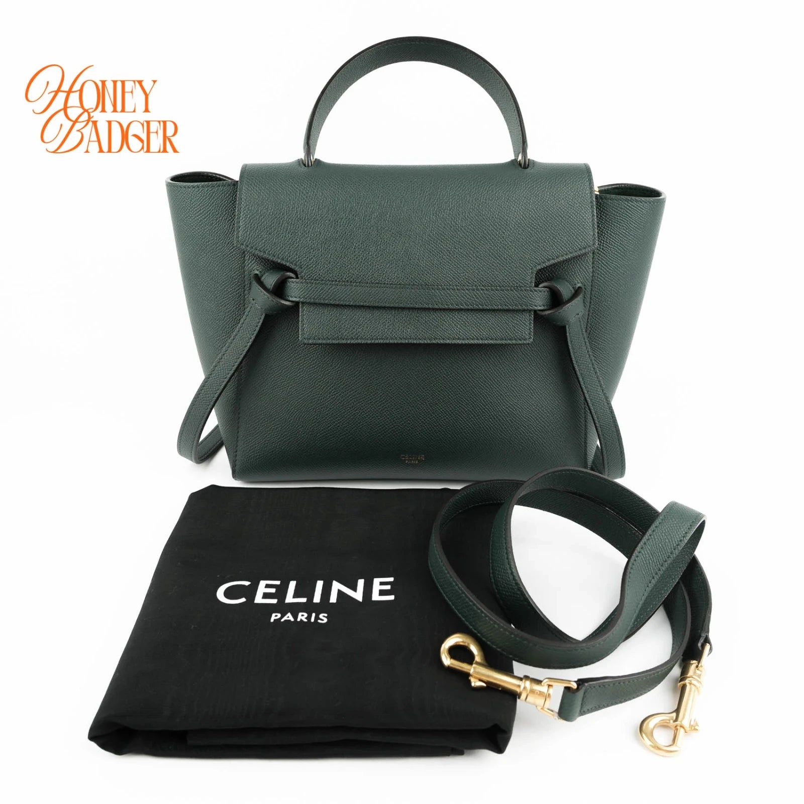 Celine Belt Bag Medium Dark Green Leather Grade A