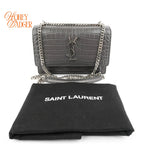 Saint Laurent Sunset Mini Chain Wallet Crocodile-Embossed Calfskin Grey Silver Hardware Rank A