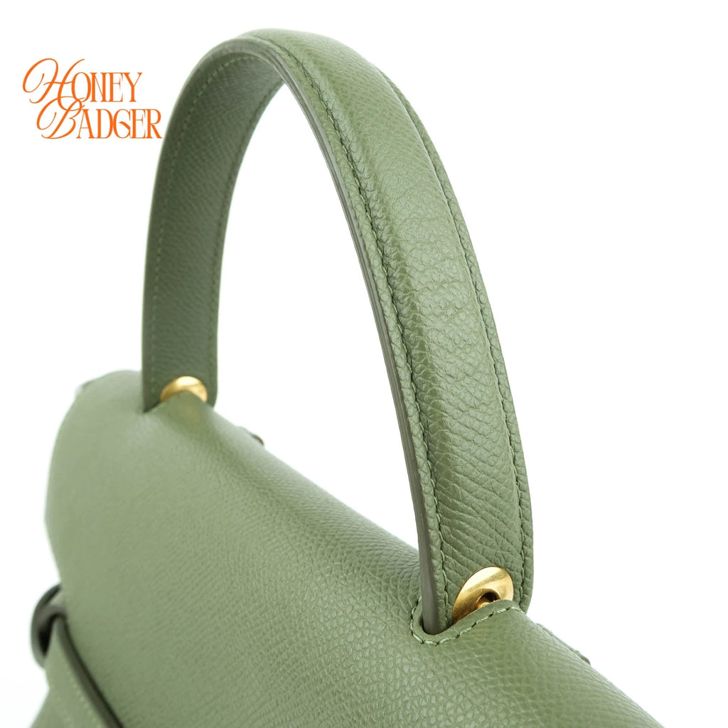 Celine Belt Bag Medium Grained Calfskin Green Gold Hardware Rank A