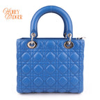 Dior Lady Dior Medium Lambskin Blue Silver Hardware Rank A