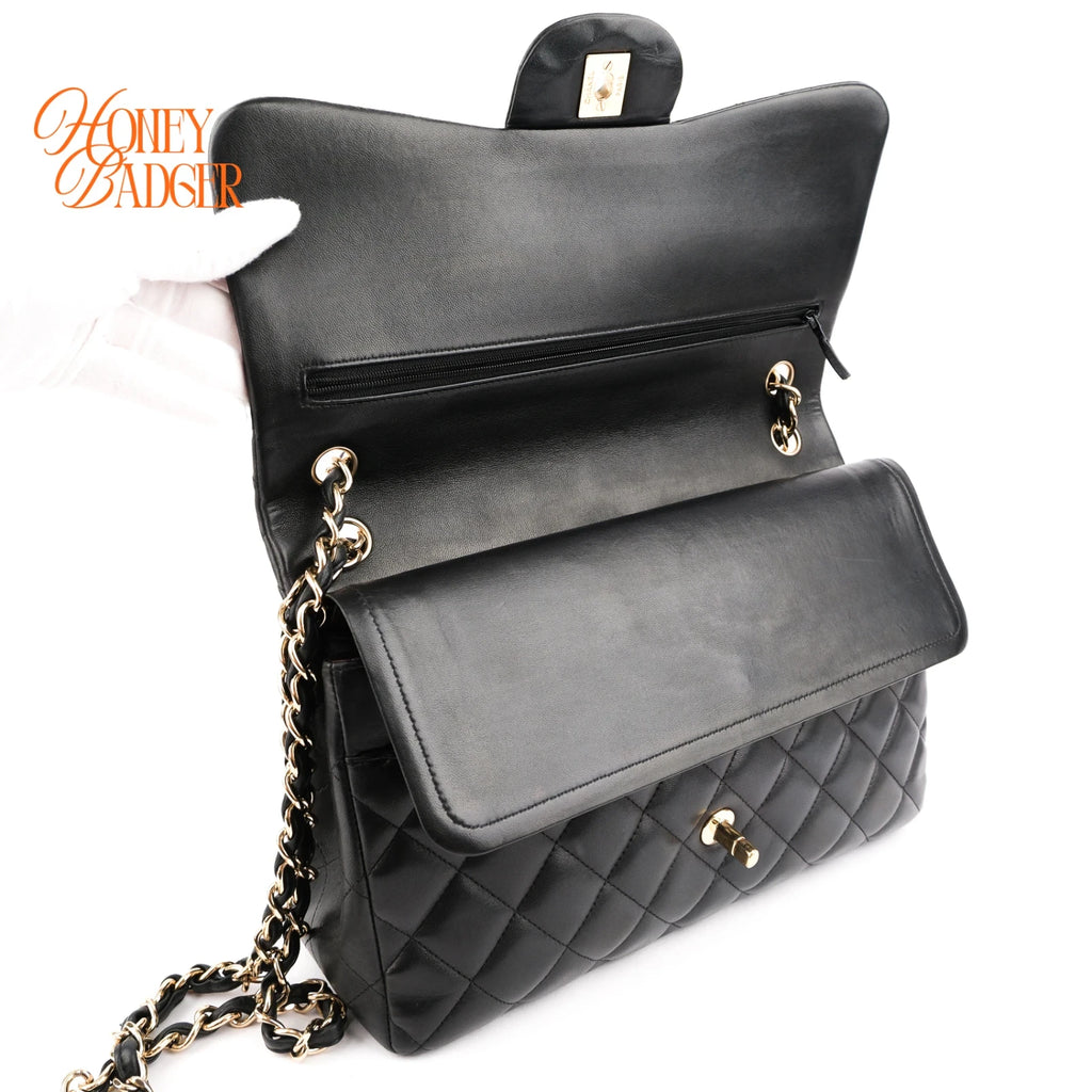 Chanel Classic Double Flap Jumbo 30 Lambskin Black Gold Hardware Rank AB