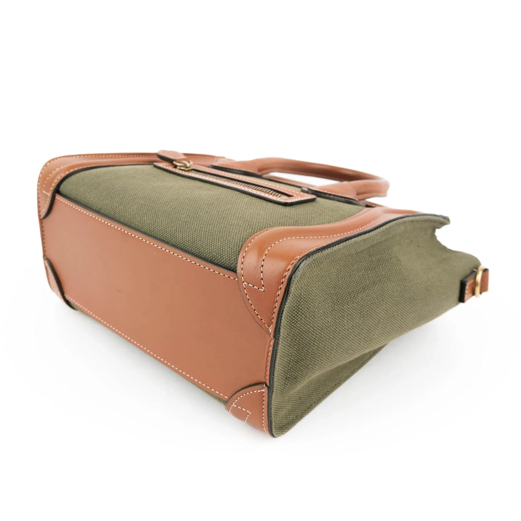 Celine Luggage Nano Canvas and Leather Olive Brown Rank A