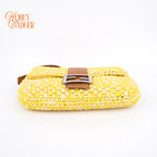 Fendi Mamma Baguette Raffia Crochet Yellow Brown Shoulder Bag Rank AB